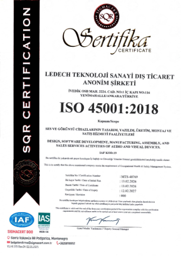 Sigmacert Sertifika (Ses ve Görüntü Cihazlarının Tasarım, Yazılım, Üretim, Montaj ve Satış Hizmeti Faaliyetleri)
